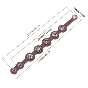 Brown leather punk bracelet with silver heart ace rivets and adjustable snap buttons