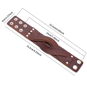 Bracelet multicouche en cuir marron tissé à la main avec boutons-pression réglables