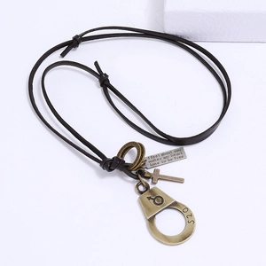 Vintage leather cord necklace with bronze alloy charms and 520 pendant for couples