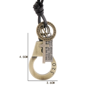 Retro leather necklace with 520 ring, cross, and metal tags for couples, 4.5cm size