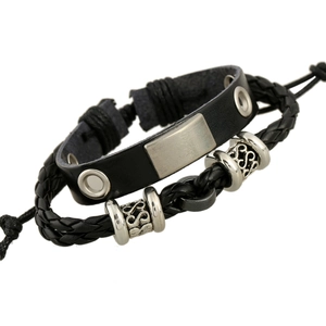 Vintage Punk Leather Bracelet Set For Men Women Braided Rope Bracelet With Alloy Rivets And Geometric Metal Plate Jewelry