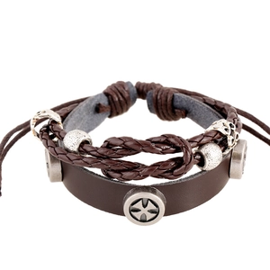 Handmade Multi Layer Leather Bracelet Retro Braided Punk Style Men Women Jewelry Alloy Bead Cross Motif Adjustable Wrap Bracelet