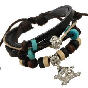 Handmade Multi-Layer Braided Leather Bracelet Vintage Punk Skull Pendant Beaded Adjustable Wrap Bracelet For Men Women Jewelry