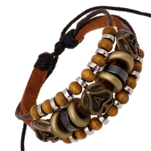 Bracciale Vintage in Pelle di Vacchetta Intrecciata Multistrato per Uomo Donna Fatto a Mano Ciondolo Cuore Lettera Lega Gioielli Punk