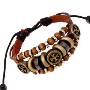 Retro Multilayer Leather Beaded Bracelet For Men Women Punk Cross Charm Adjustable Handmade Street Jewelry Wrap Bracelet