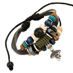 Bohemian Multilayer Cowhide Leather Bracelet With Elephant Pendant Wooden Beads Adjustable Braided Hand Chain Ethnic Jewelry