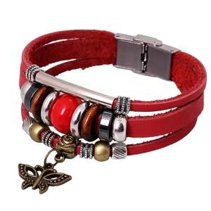 Vintage Multi-layer Cowhide Leather Bracelet Handmade Alloy Pendant Bohemian Style Unisex Wristband Jewelry