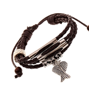 Vintage Multilayer Braided Leather Bracelet For Men Women Angel Wing Pendant Adjustable Cord Punk Jewelry Wristband