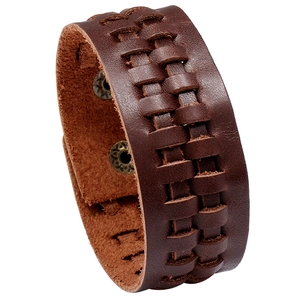 Bracelet en Cuir de Vachette Tissé à la Main Rétro pour Hommes Femmes Punk Large Bracelet Tressé avec Pressions Métalliques Bijoux
