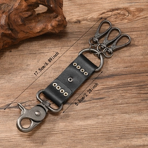 Vintage Punk Leder-Schlüsselanhänger für Herren mit Karabinerhaken und Metall-Clips