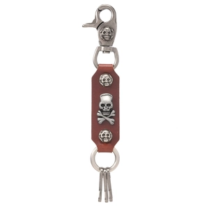 Punk Rock Skull Genuine Leather Keychain For Men Vintage Cowhide Waist Hanging Key Ring Distressed Alloy Accessory