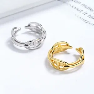 Détails de bagues chaîne en argent massif 925 et or avec poinçon de qualité gravé