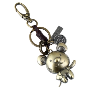Vintage Leather Zodiac Keychain Cowhide Bronze Metal Animal Pendant Car Key Holder Punk Braided Strap Bag Hanging Ornament