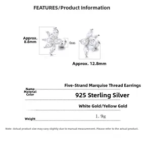 Spécifications de taille pour boucles d'oreilles en argent 925 avec cinq marquises