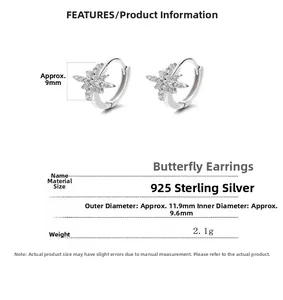 Detailed specs for 925 sterling silver butterfly hoop earrings with dimensions and weight