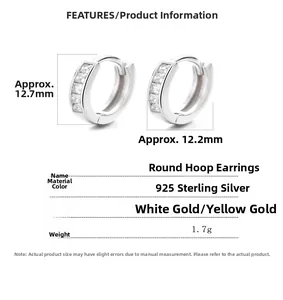 Spécifications de taille pour boucles d'oreilles créoles en argent 925 et zircon