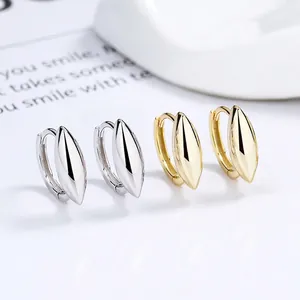 925 Sterling Silver Geometric Hoop Earrings For Women Minimalist Polished Spindle Leaf Shape Gold Silver Plated Jewelry