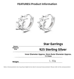 Détail montrant les dimensions des boucles d'oreilles étoiles en argent 925 de 5,2 mm