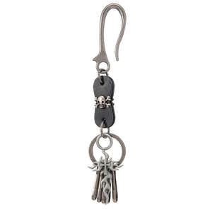 Retro Punk Heavy Metal U-Hook Keychain Cowhide Genuine Leather Skull Flame Cross Pendant Keychain For Men Women Waist Decor