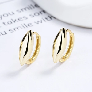 Elegant 925 sterling silver gold plated spindle earrings with minimalist leaf shape design