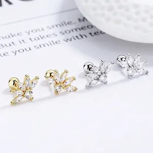 Boucles d'Oreilles Clous en Argent Sterling 925 Fleur Strass Taille Marquise pour Femme Design de Niche Fermoir à Vis Bijoux