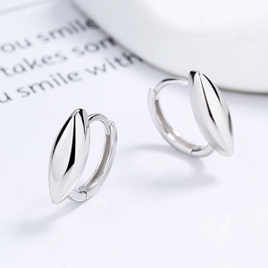 Minimalist 925 sterling silver hoop earrings with polished olive-shaped charms