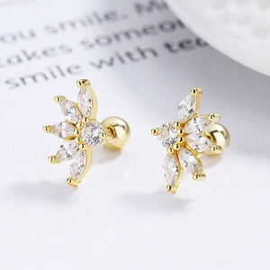 Boucles d'oreilles fleur en argent 925 avec zircons et fermoir à vis