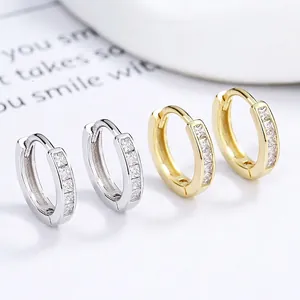 925 Argent Sterling Boucles d'Oreilles Créoles pour Femmes Minimaliste Carré Blanc Strass Incrusté Géométrique Bijoux