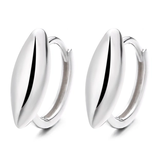 Minimalist 925 sterling silver hoop earrings with polished olive-shaped 3D design
