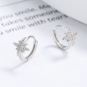 925 Sterling Silver Eight-Pointed Star Hoop Earrings with Sparkling Zirconia
