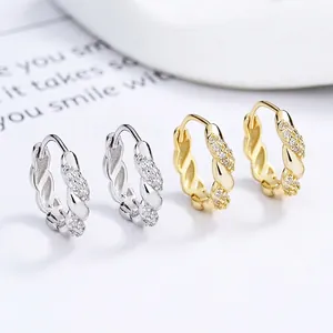 925 Sterling Silver Twisted Hoop Earrings For Women Luxury Elegant Inlaid Rhinestone Gold Platinum Plated Earring Jewelry