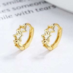 Boucles d'oreilles créoles étoiles en argent 925 massif avec placage en or 18 carats