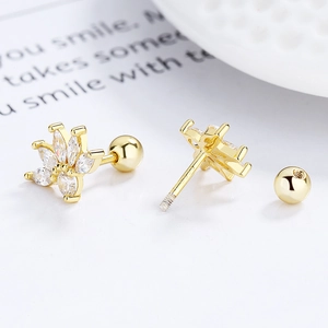 Boucles d'oreilles en argent 925 avec zircon marquise et fermoir à boule vissé