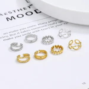 Bagues d'oreille C en argent sterling 925 aux designs géométriques dorés et argentés