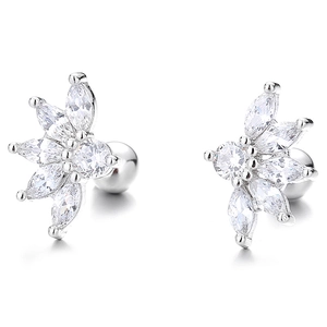 Boucles d'oreilles éventail en argent S925 avec zircons marquise et fermoir à vis