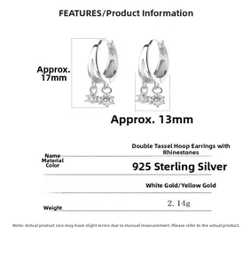 Dimensions détaillées des boucles d'oreilles créoles à pampilles en argent 925 et zircon