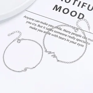 925 Sterling Silver Couple Bracelets Minimalist Mountain Sea Geometric Lines Adjustable Jewelry For Men Women Lovers Gift
