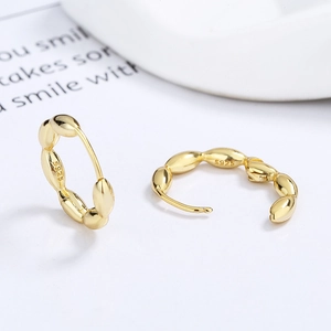 Polished S925 sterling silver beaded hoop earrings in gold finish with hallmark
