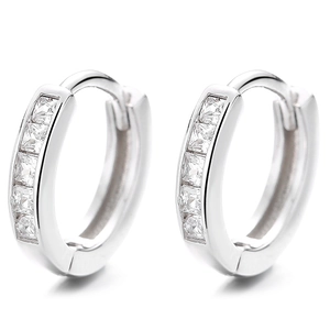 Créoles minimalistes en argent sterling 925 avec oxydes de zirconium carrés sertis rail