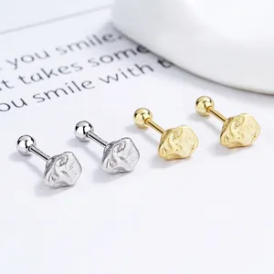 925 Sterling Silver Stud Earrings For Women Minimalist Irregular Rock Texture Geometric Ball Screw Back Earring Jewelry