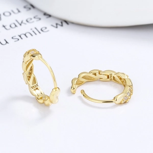 Elegant 18K gold plated S925 sterling silver twisted hoop earrings with white zircons