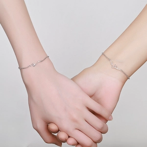 925 sterling silver mountain and sea couple bracelets with minimalist chain design