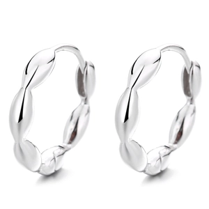 Pair of minimalist 925 sterling silver hoop earrings with a polished wavy twist design