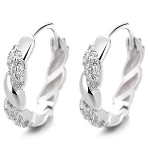 925 Sterling Silver twisted hoop earrings with micro-pave cubic zirconia accents