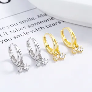 Boucles d'Oreilles Créoles en Argent Sterling 925 Avec Gland en Zirconia Pour Femmes Bijoux Minimalistes Cadeau
