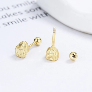 Irregular textured 925 sterling silver screw back stud earrings in gold finish
