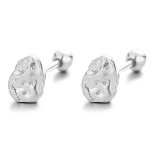 Minimalist 925 sterling silver irregular rock textured stud earrings with screw backs