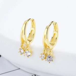 Boucles d'oreilles créoles en argent 925 doré avec deux oxydes de zirconium blancs