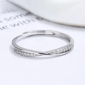 Detailed macro shot of adjustable 925 sterling silver ring with pavé set zircon stones