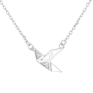 Minimalist 925 sterling silver paper crane necklace with zircon stones on O-chain